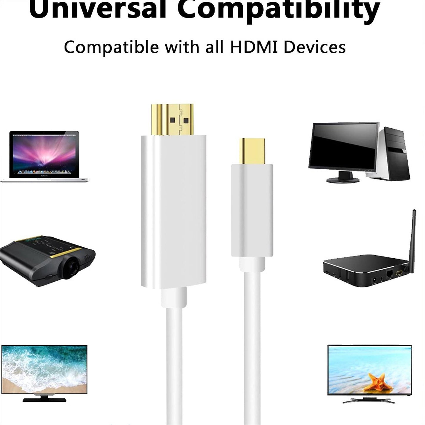1.8m Type-c to Hdmi Compatible Cable Usb 3.1 to Male to Male