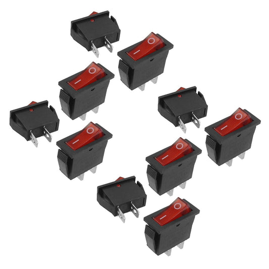 5 Pcs 2 Pin Spst Red Neon Light On/off Rocker Switch Ac 16a/250v