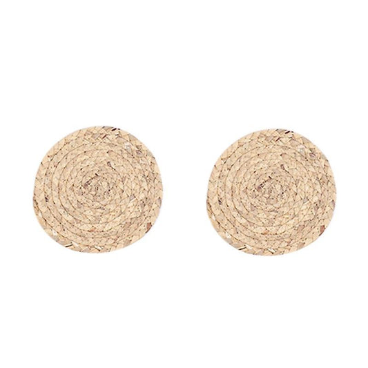 2pcs 18cm Natural Water Gourd Placemat Round Woven Rattan Table Mat
