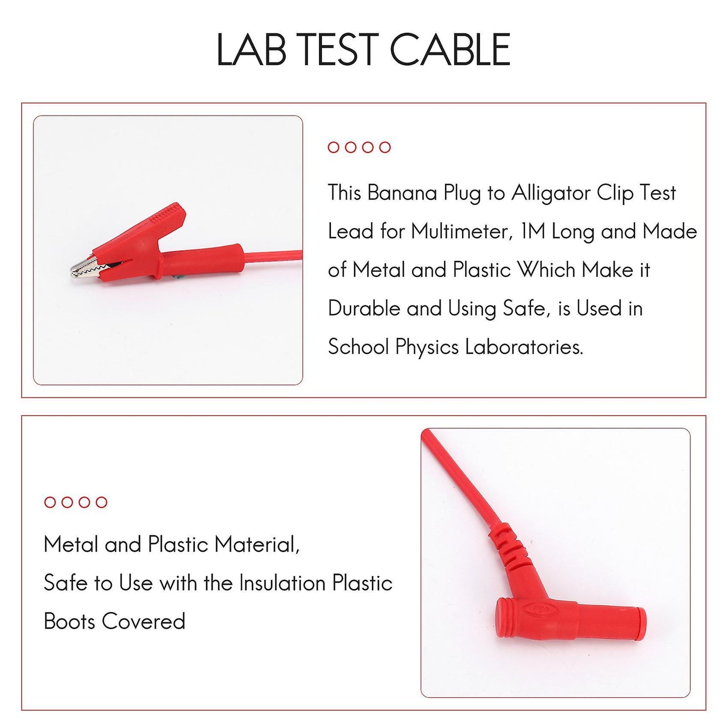 Pair Banana Plug to Alligator Clip Test Lab Test Cable 1m Long