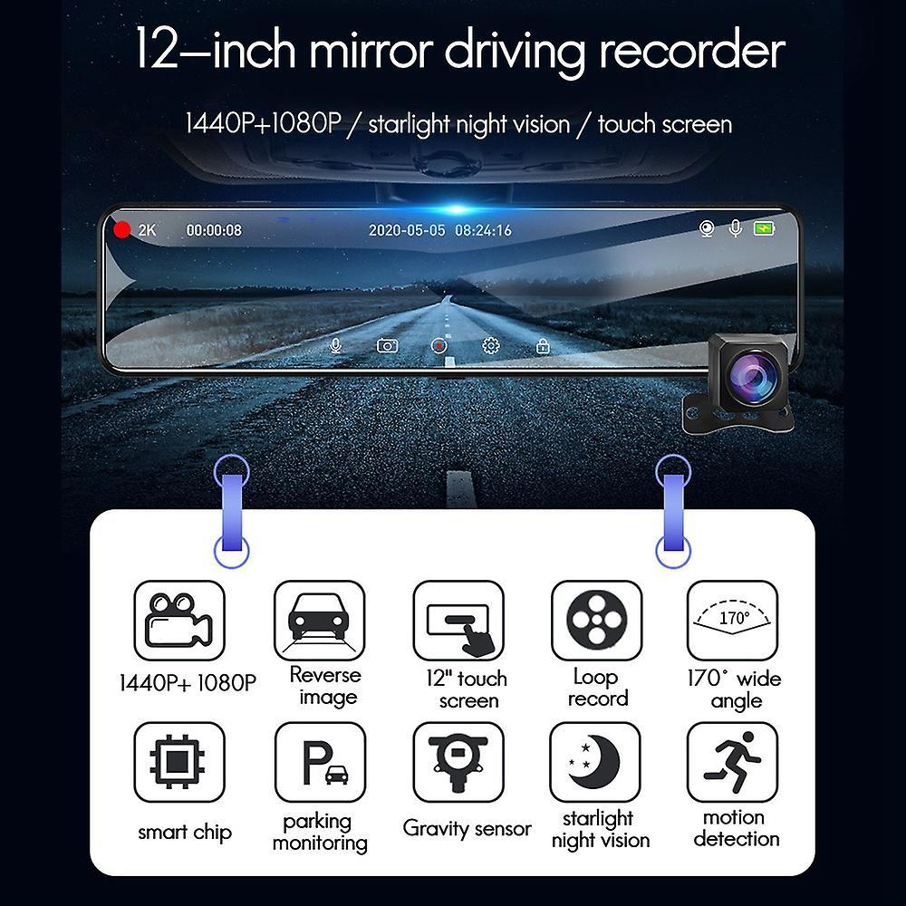 Car Dashcam 12inch Stream Media Rear View Mirror Camera