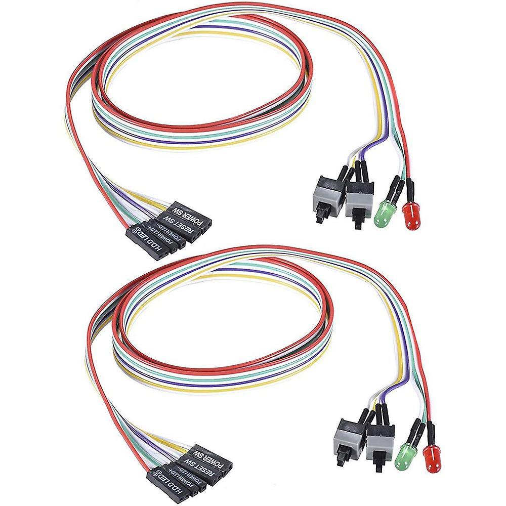2pcs Computer Case Atx Power On Off Reset Switch Cable with 2 Led