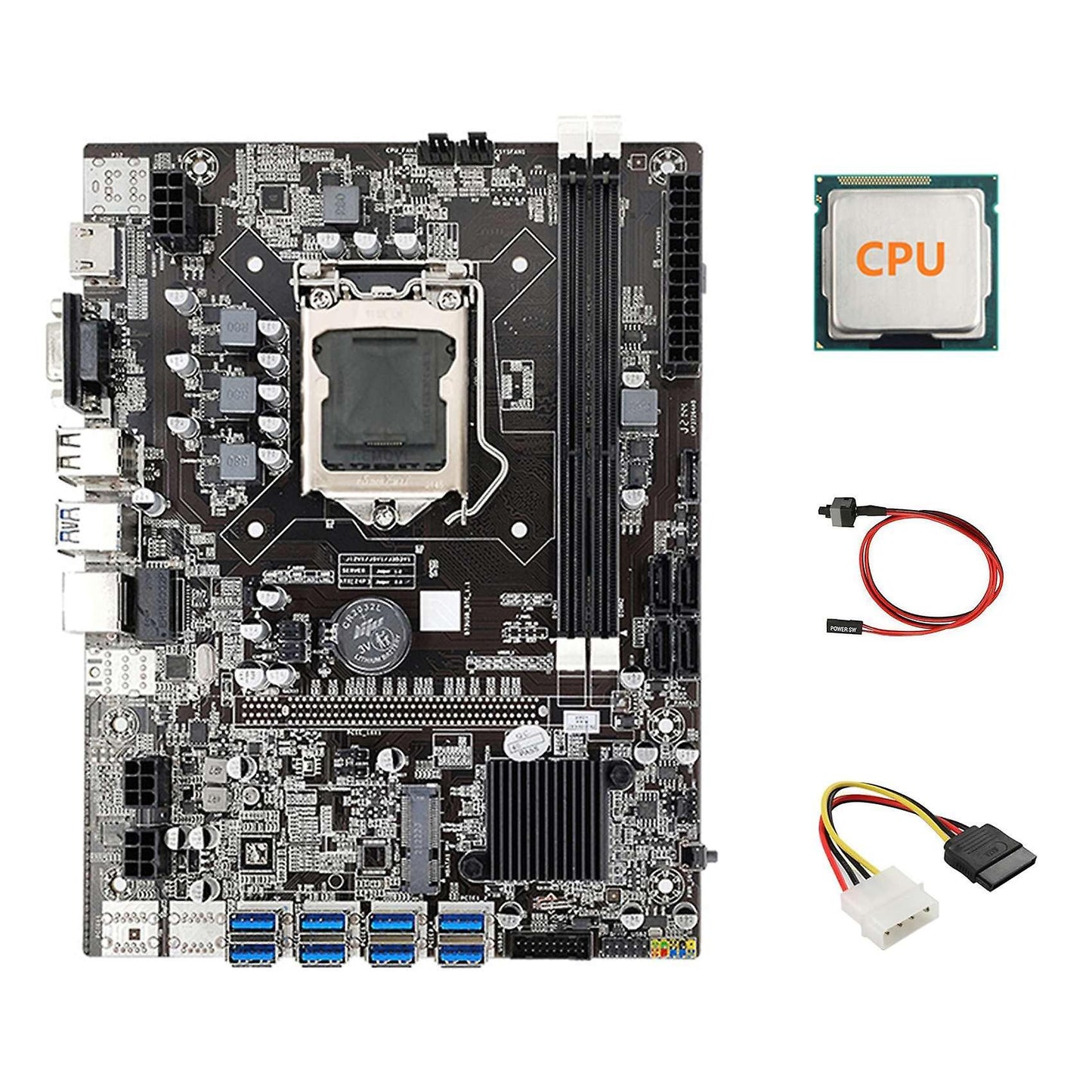 B75 Eth Mining Motherboard 8xpcie Usb Adapter+4pin Ide to Sata Cable