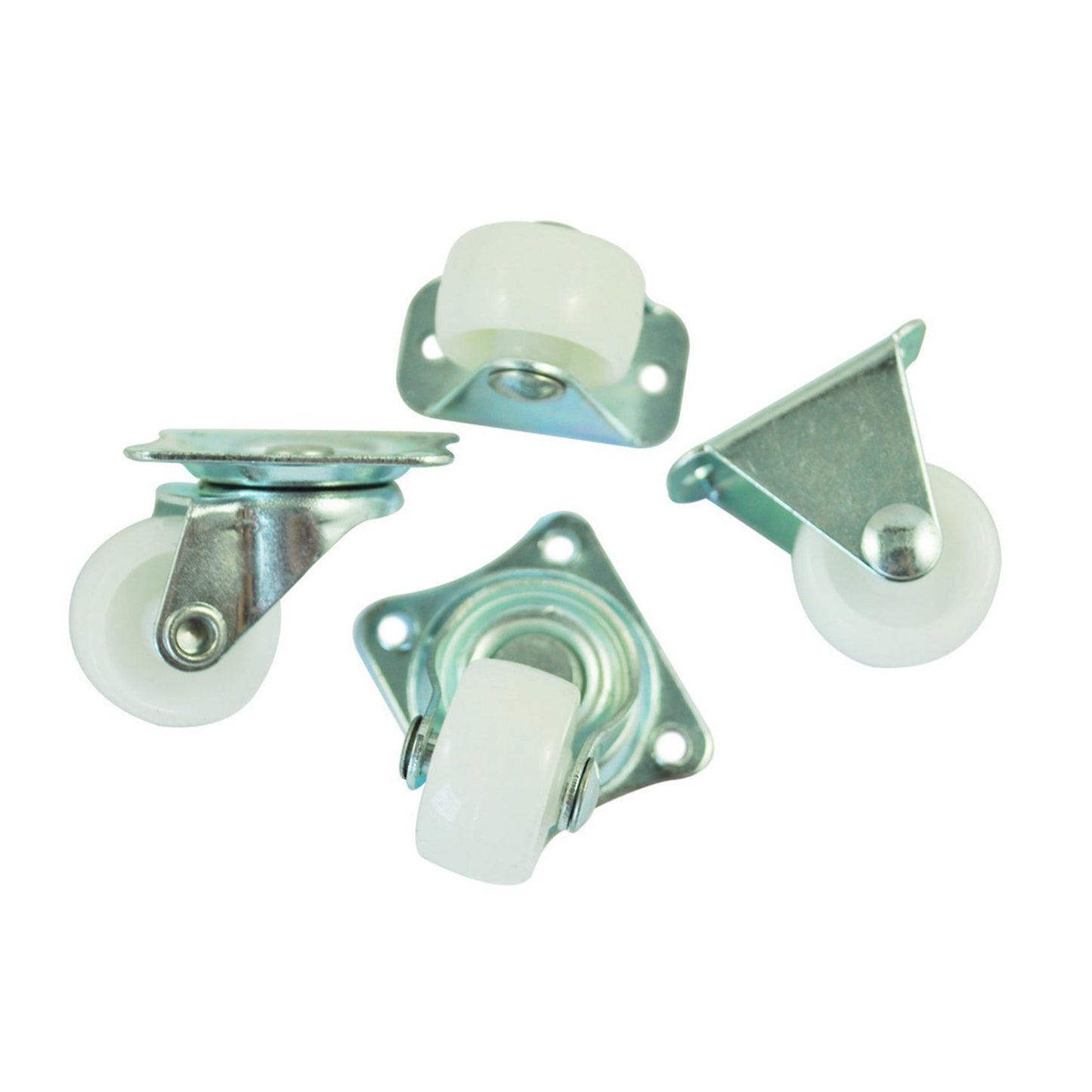 4pcs 1 Inch Plastic Wheel Rectangle Top Plate Fixed Swivel Caster Set
