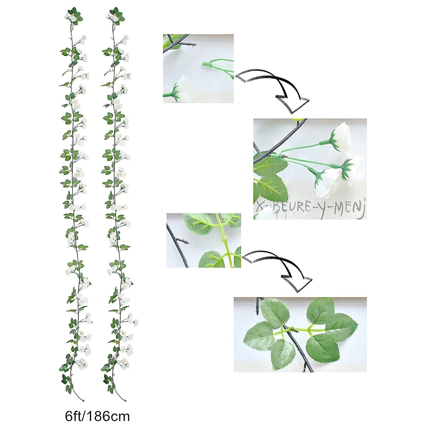 Artificial Rose Vine Garland with 69 Heads for Home(white, 2pcs)