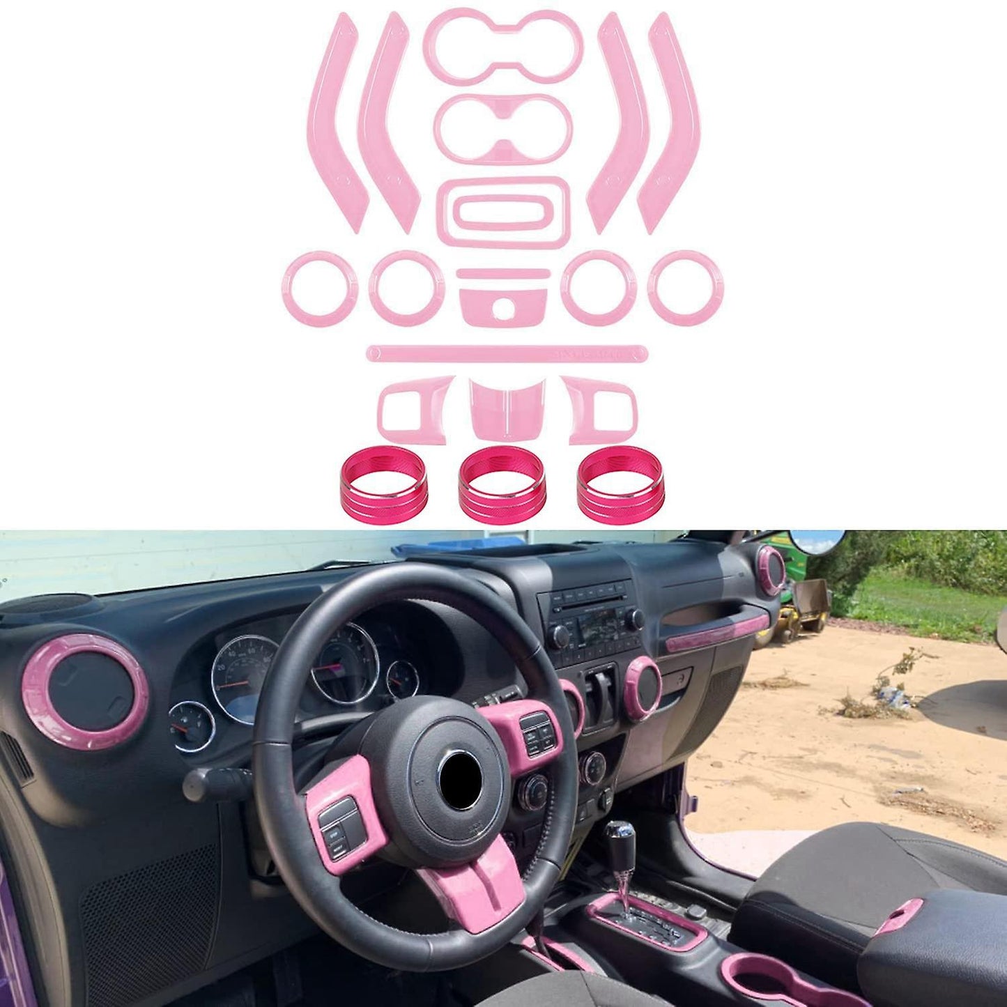 21 Pcs Car Interior Trim Kit for Jk Jeep Wrangler 2011-2017 (pink)