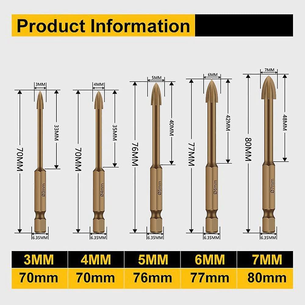 Universal Drilling Tool 5pcs, Cross Alloy Drill Bit,black