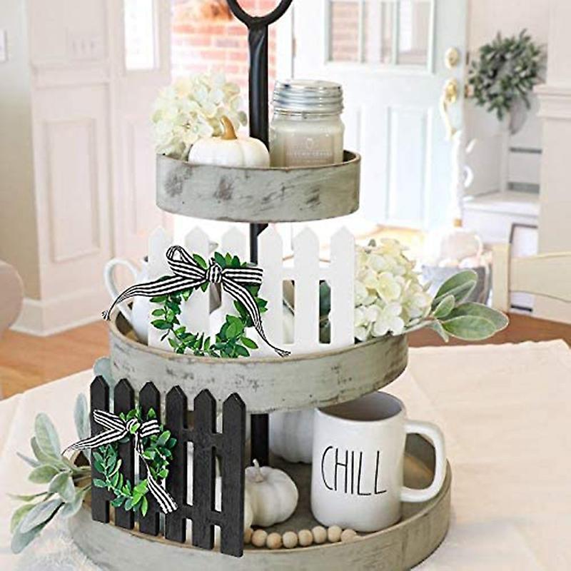 2pcs Farmhouse Wooden Picket Fence Tiered Tray Decoration Frame