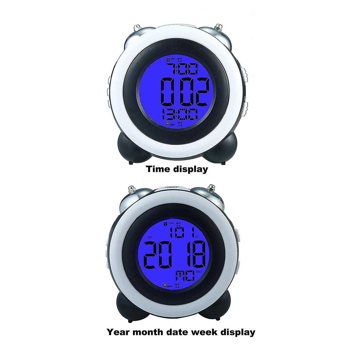 4 Inch Twin Bell Alarm Loud Led Digital Alarm Clock Time Date Black