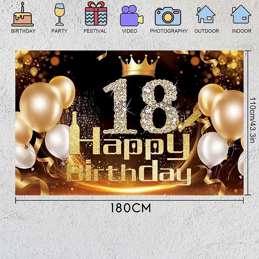 Black Gold Banner 18th Birthday Decoration Girl Birthday Background