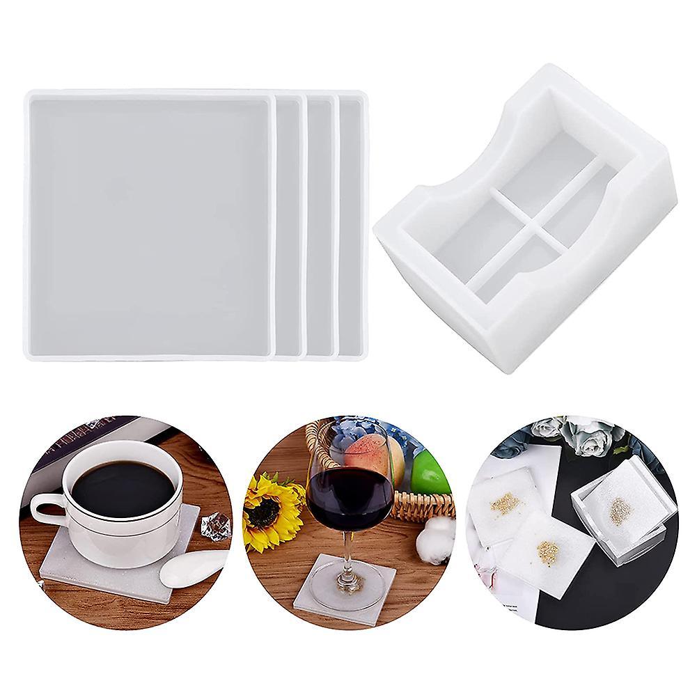 4pcs Square Resin Coaster Mold with Coaster Storage Molds for Casting