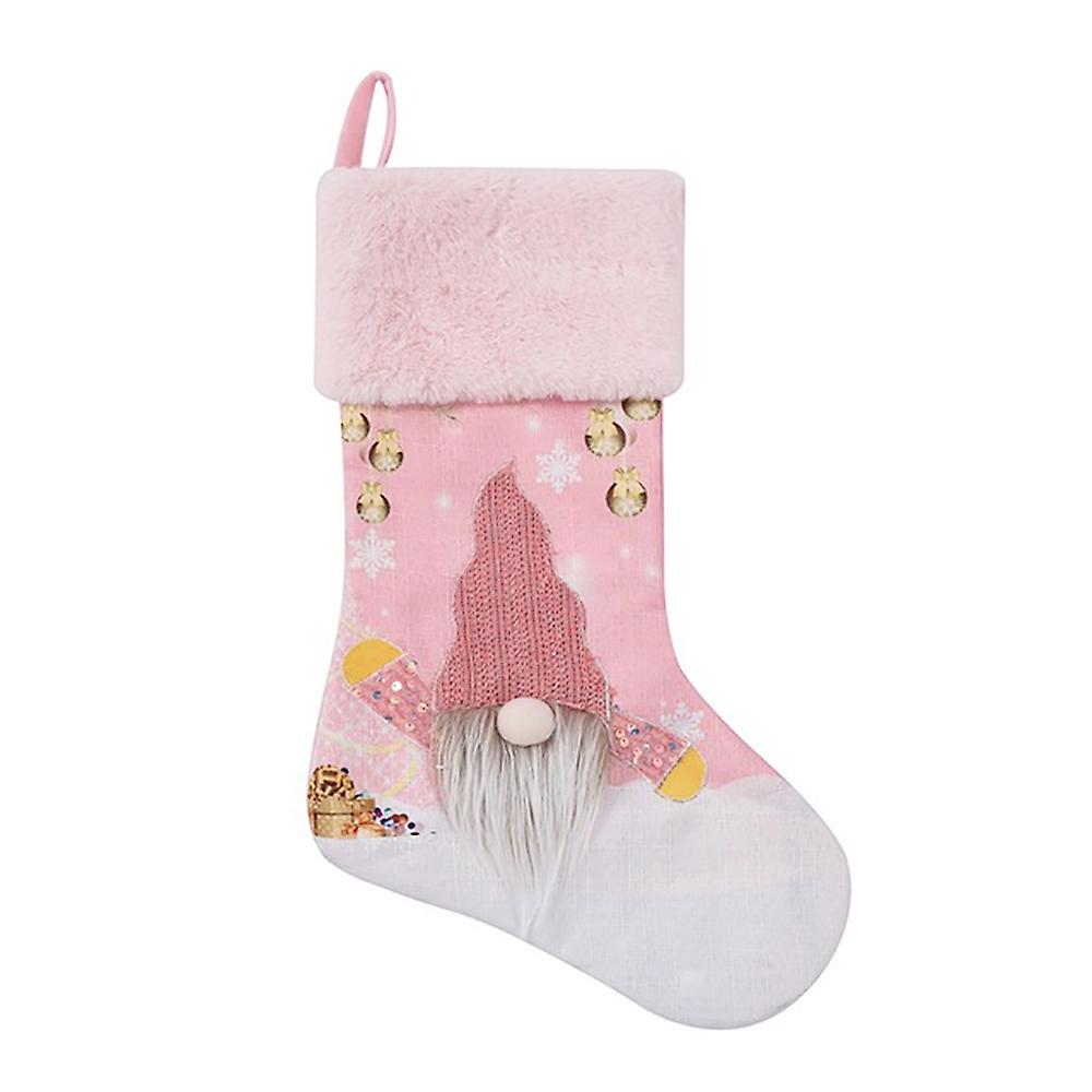 Christmas Decor Christmas Stocking Pink with Led Lights Glowing-1