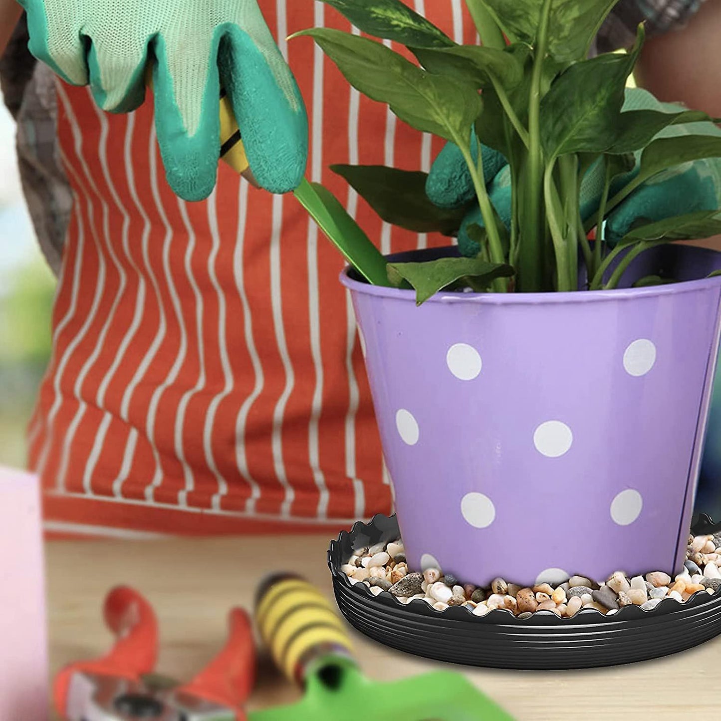 6 Pack Plastic Black Wave Plant Saucer,for Garden and Out Door Plant