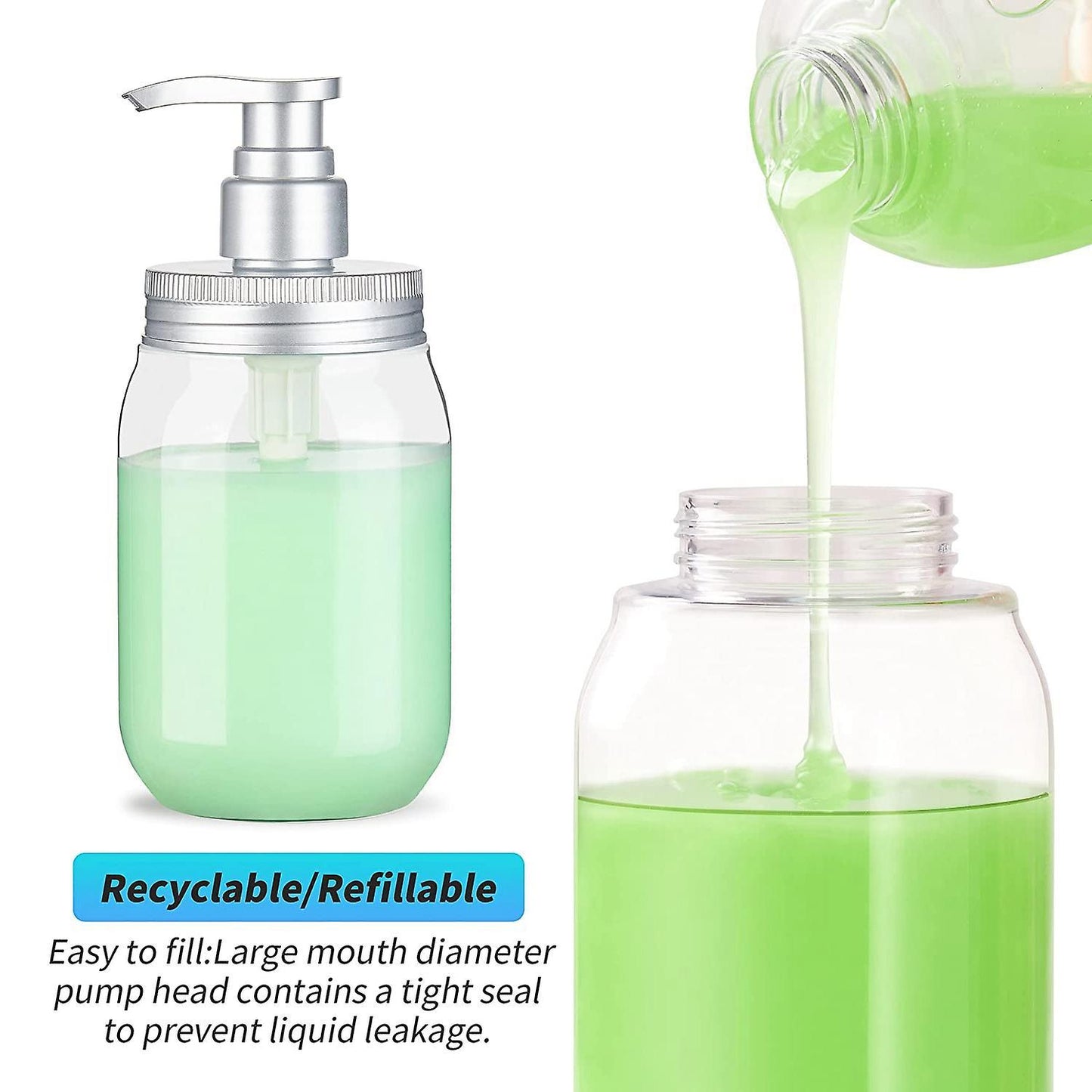 2pcs Plastic Soap Dispenser Empty with Pump for Bathroom Kitchen