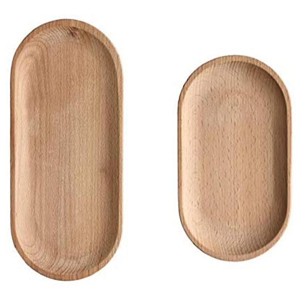 Mini Serving Tray for Jewellery Key Coin Set Of 2, Wood Dessert Tray