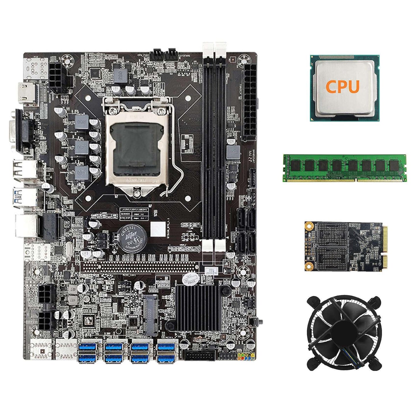 B75 Usb Btc Mining Motherboard+ddr3 4gb 1600mhz Ram+128g Msata Ssd