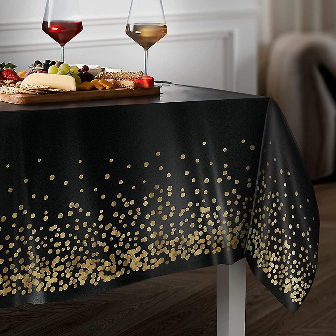 Black and Gold Plastic Tablecloth - 4 Pack - 54 X 108 Gold Dot