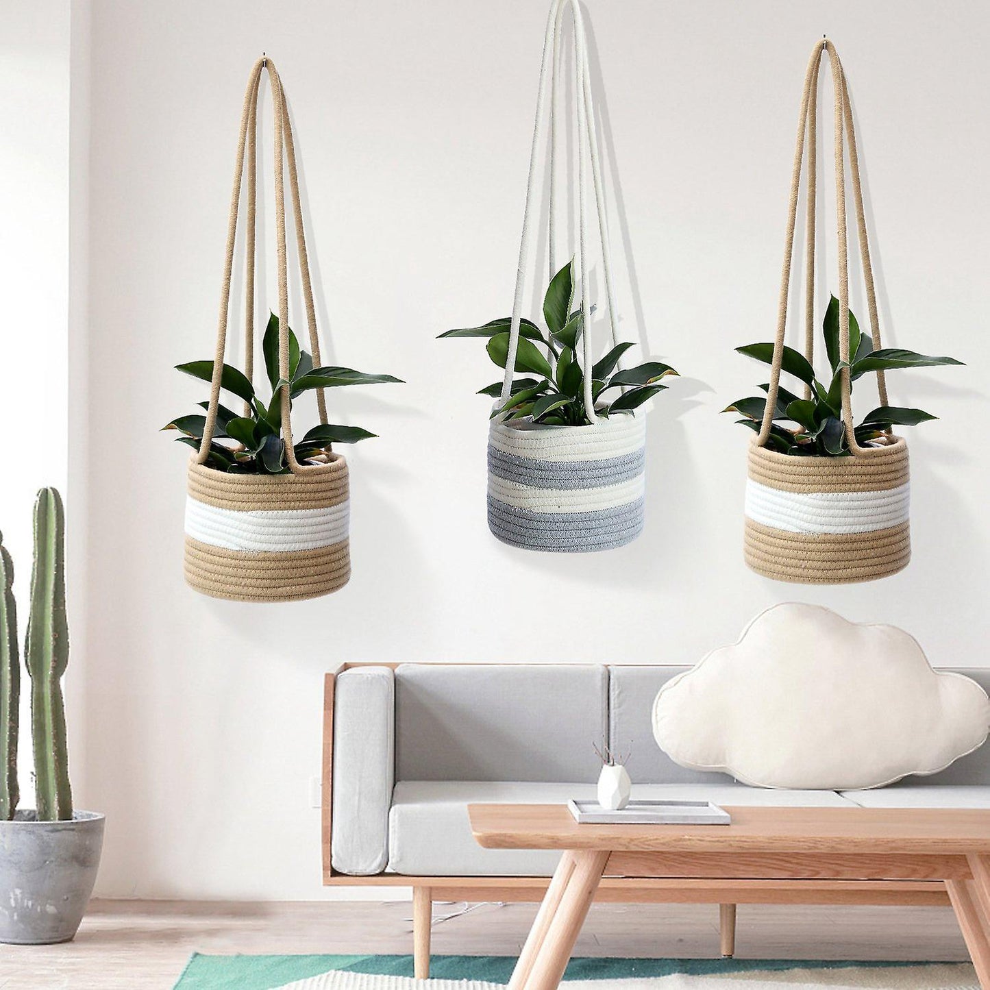 Hanging Planter Woven Plant Basket Indoor Up to 7inch Flower Pot, A