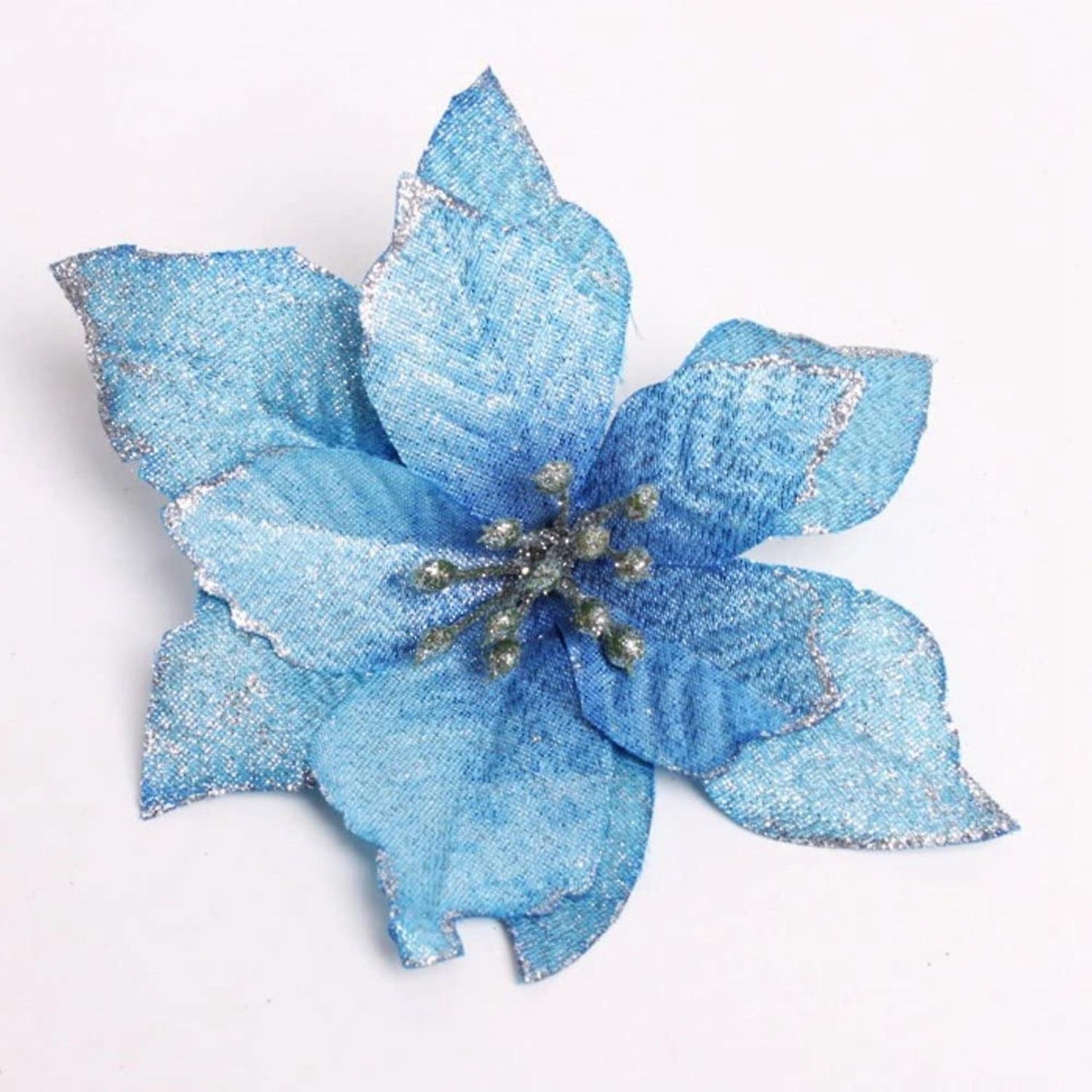 Christmas Glitter 20pcs Artificial Wedding Christmas Flowers (blue)