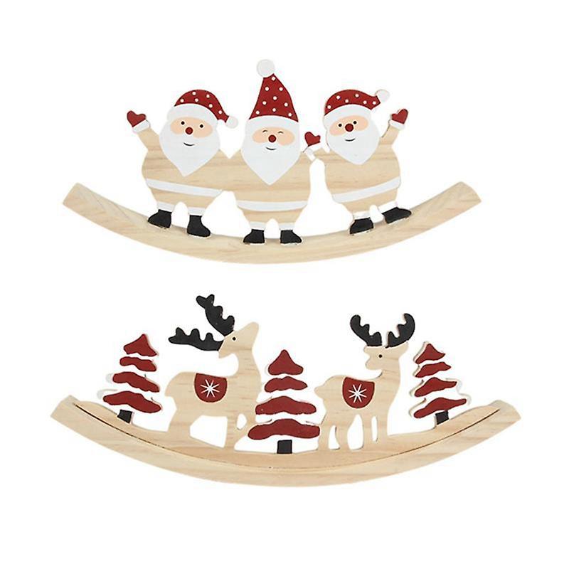 2pcs Christmas Wooden Swing Santa Xmas Wood Craft Swing Ornaments