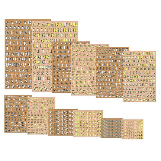 12 Sheets Letter Resin Stickers, Alloy,gold and Silver,3mm/4.5mm Tall
