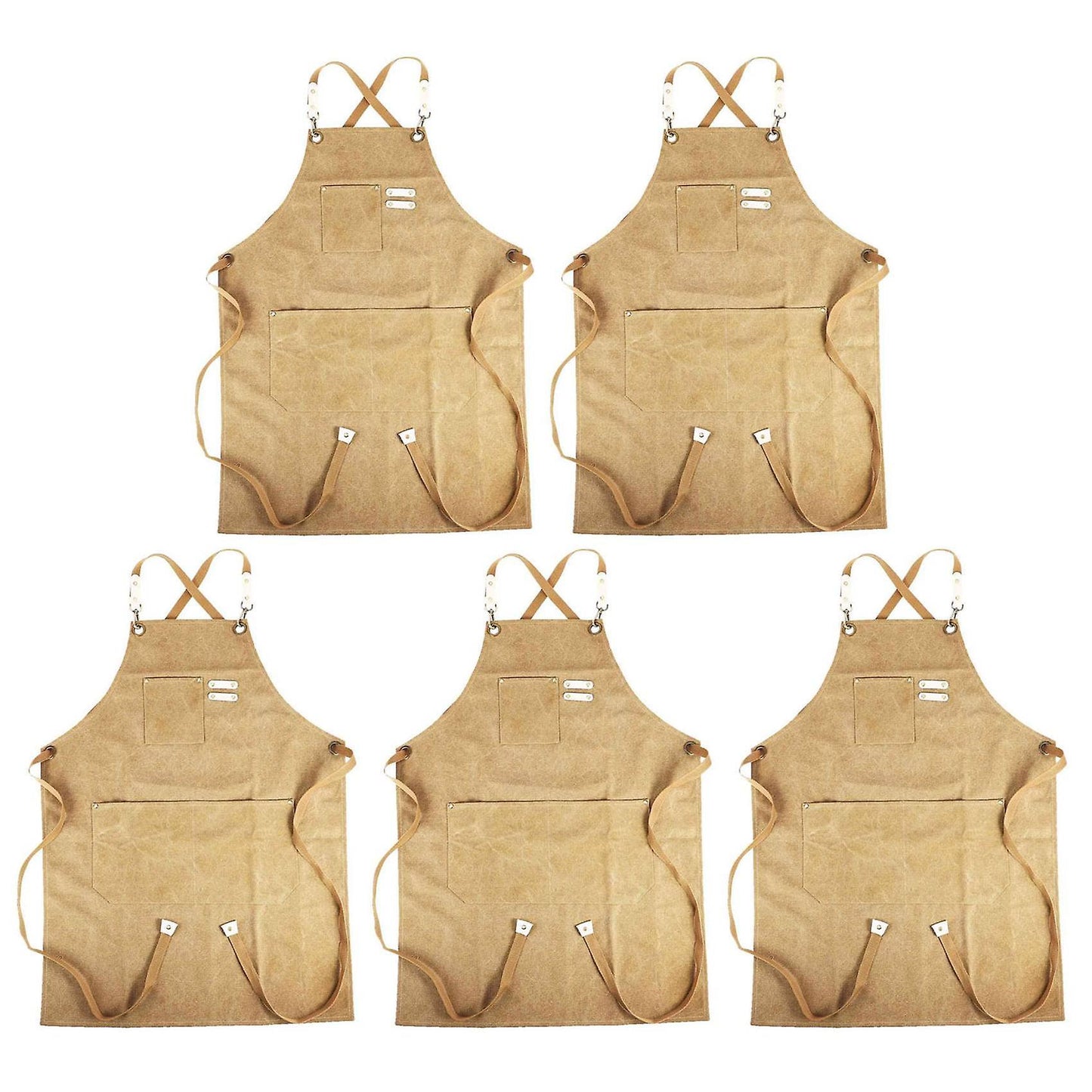 5x Canvas Cook Apron Barista Bartender Hairdressing Apron(brown)