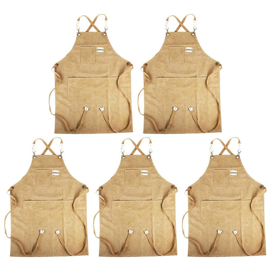 5x Canvas Cook Apron Barista Bartender Hairdressing Apron(brown)