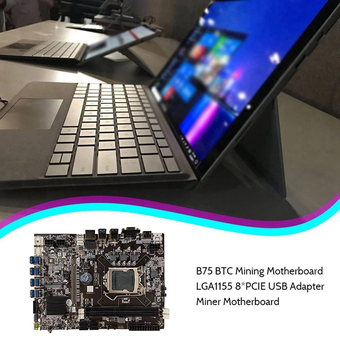B75 Mining Motherboard+g530 Cpu+2xsata Cable Lga1155 8xpcie Adapter
