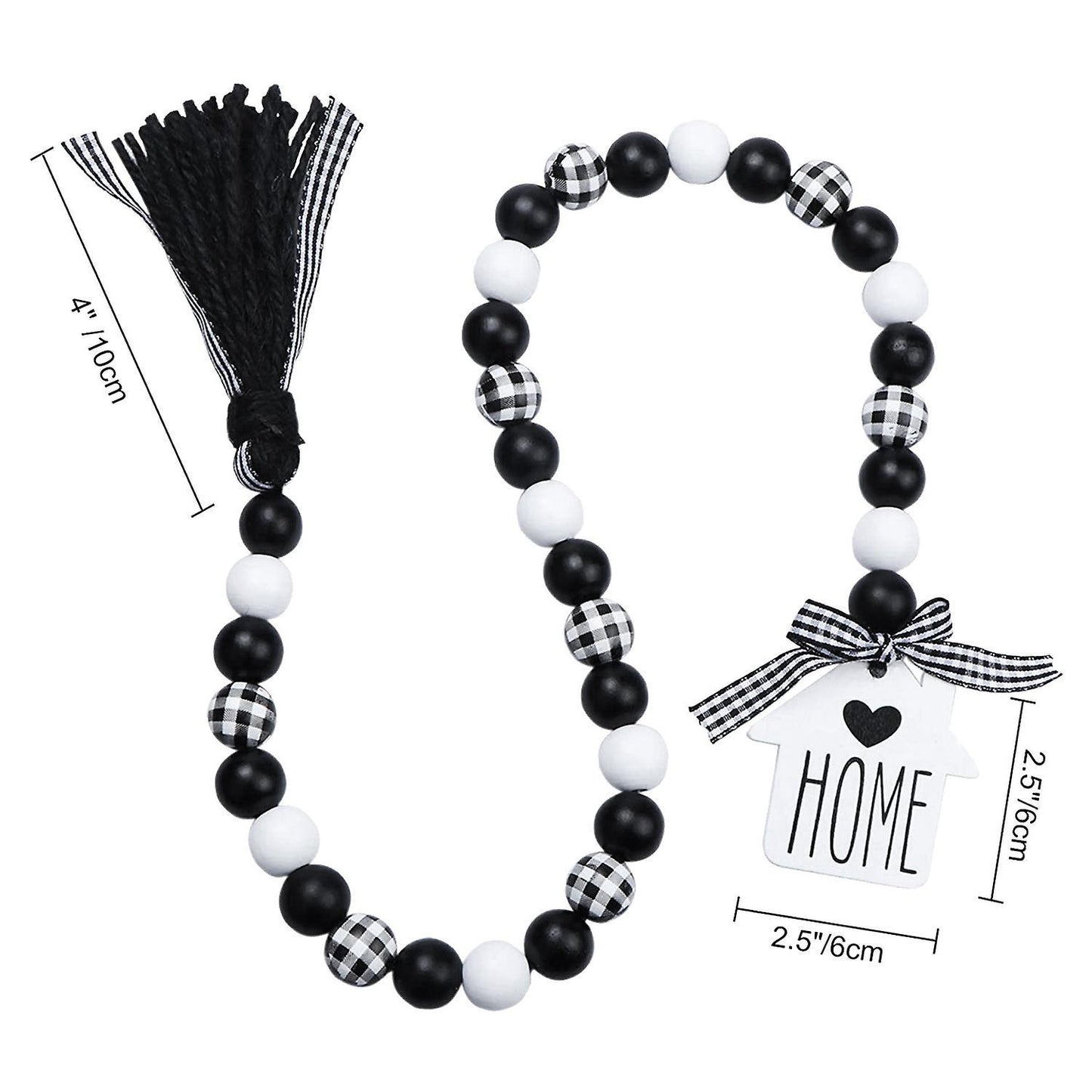 Farmhouse Wood Bead Garland,black & White Wooden Beads with Tassels