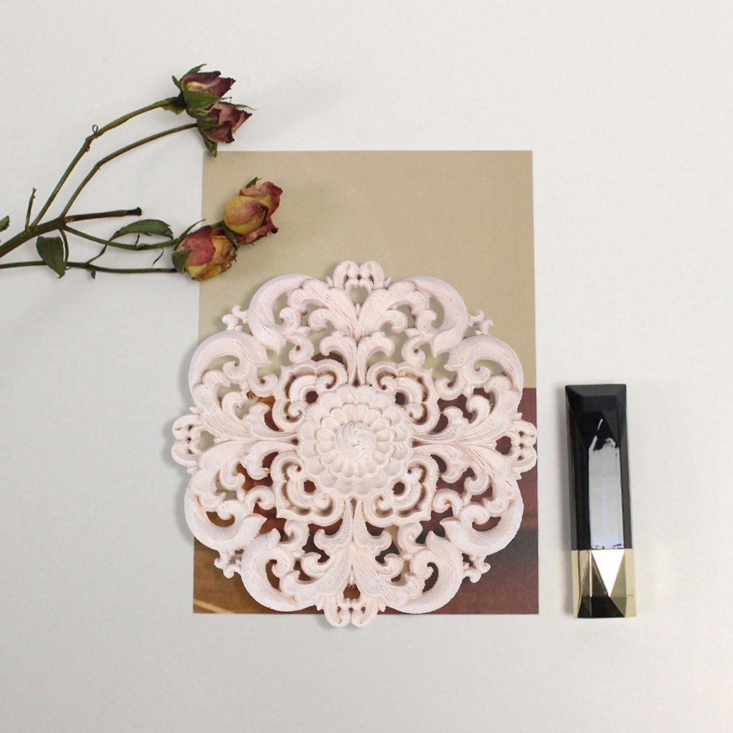 2x Woodcarving Furniture Solid Wood Door Applique Flower 12x12x2cm