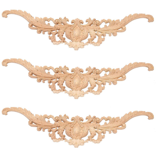 3x Vintage Plant Wood Carved Corner Applique Frame Figurines
