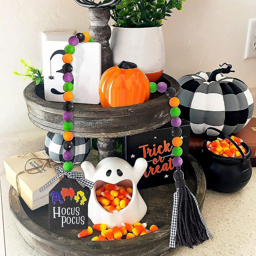 41.3 Inches Halloween Wood Bead Garland with Tassel Tag Wood Beads