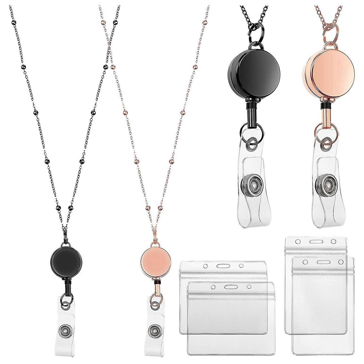 2 Pcs Retractable Badge Reel Lanyard with Id Holder Necklace- B