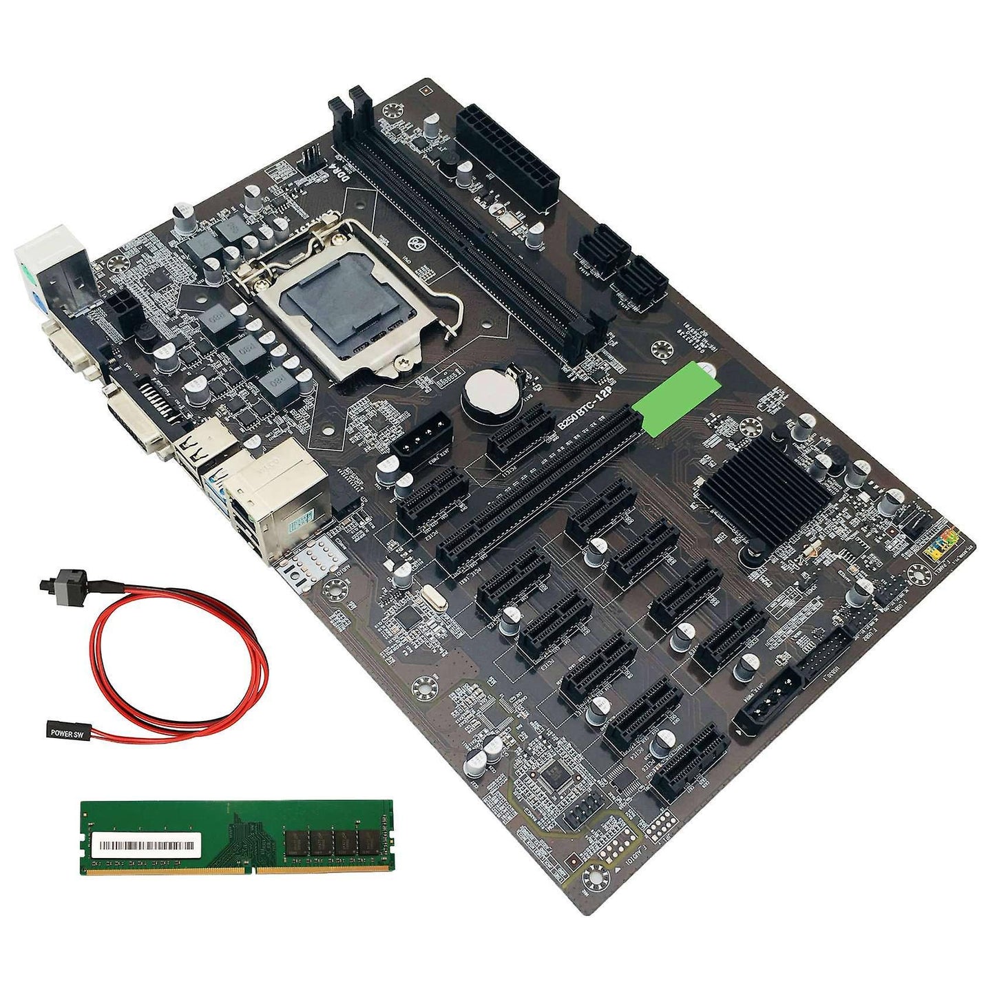 B250 Btc Mining Motherboard with Ddr4 8g 2666mhz Ram+switch Cable