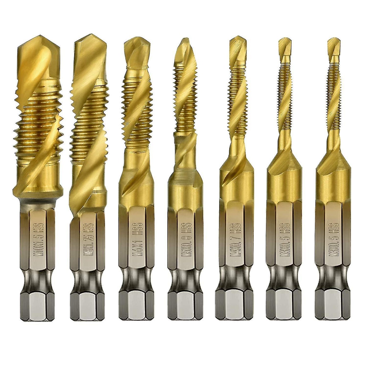 7pcs Hex Shank Titanium Combination Drill and Tap Set Metric Thread