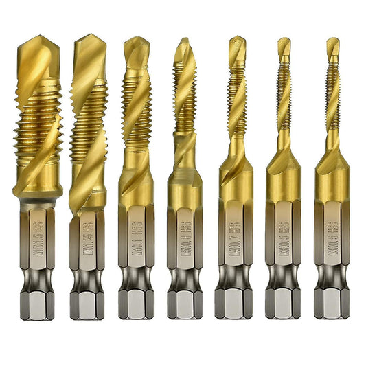 7pcs Hex Shank Titanium Combination Drill and Tap Set Metric Thread