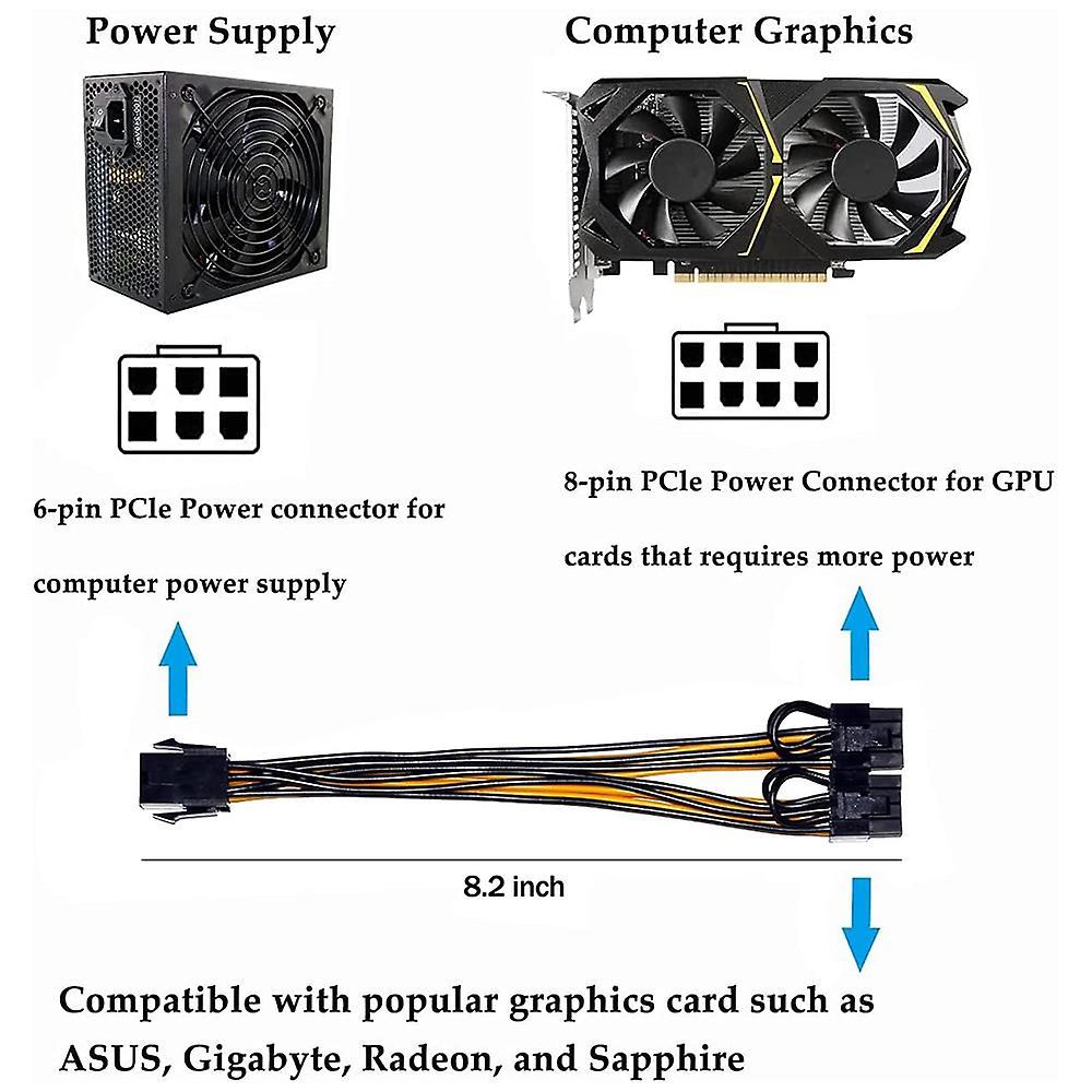 5 Pcs Pci-e 6-pin to Dual 6+2-pin (6-pin/8-pin) Power Splitter Cable