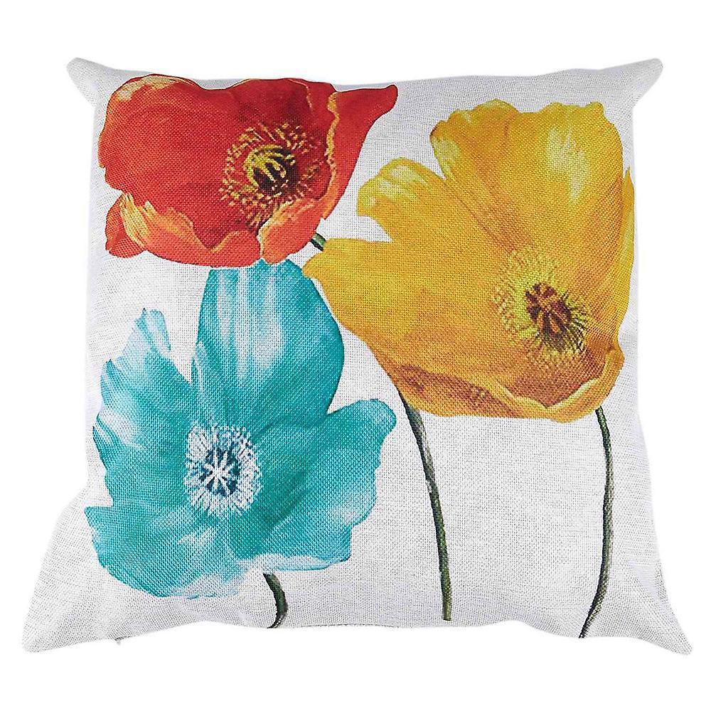 Flax Square Pillow Case Tricolor Poppy Flowers 45x45cm