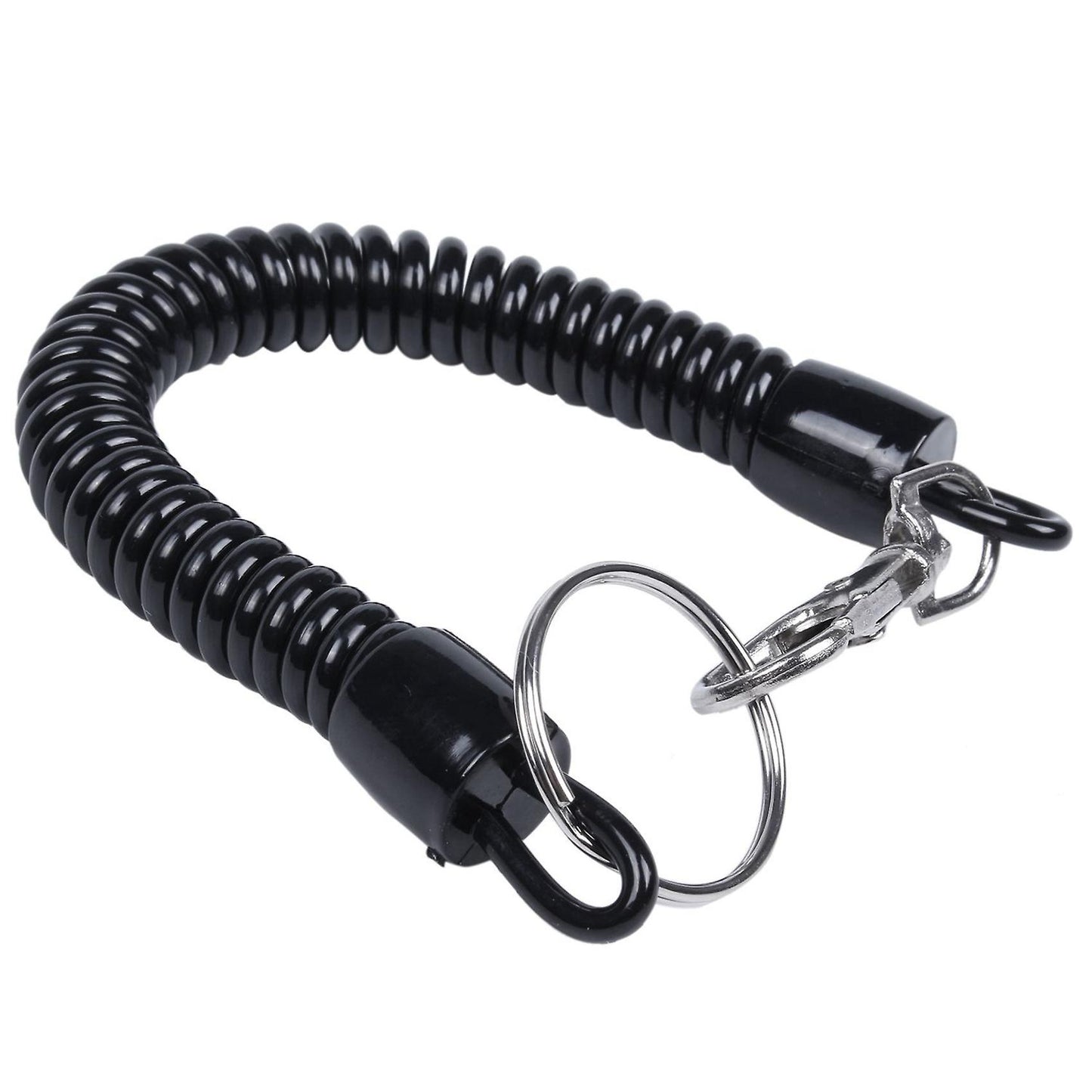 Lobster Clasp Black Spring Stretchy Coil Cord Strap Keychain