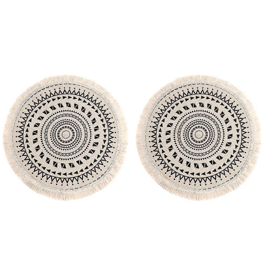 Set Of 2 Breakfast Placemats Round Placemats Non-slip Black