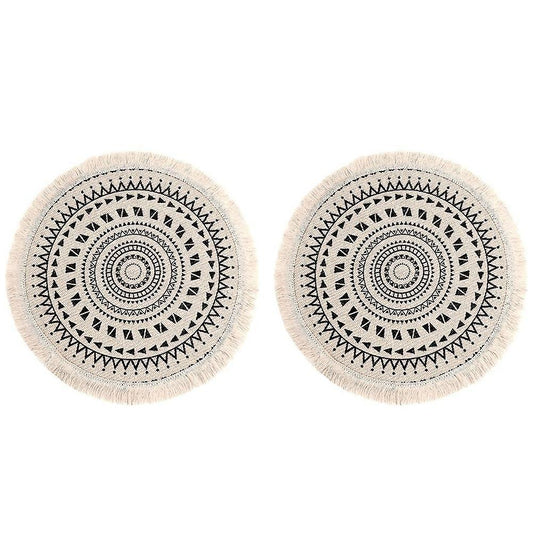 Set Of 2 Breakfast Placemats Round Placemats Non-slip Black
