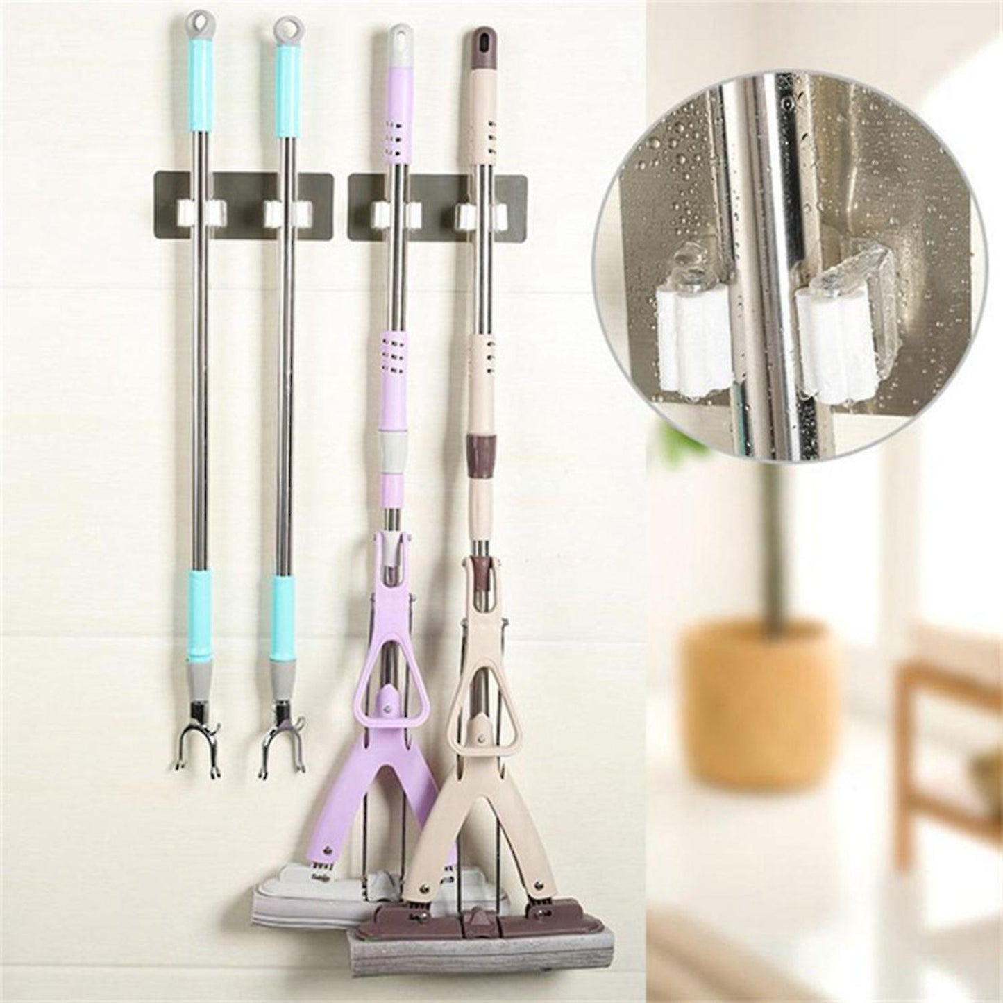Wall Tile Sticking Mop Organizer Plastic Wall Mounted Hook Organizer