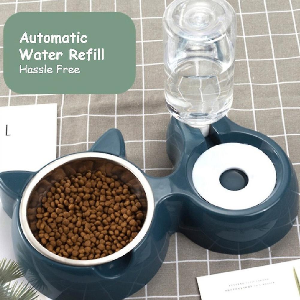 Double Dog Cat Bowls - with Automatic Waterer Bottle Pink