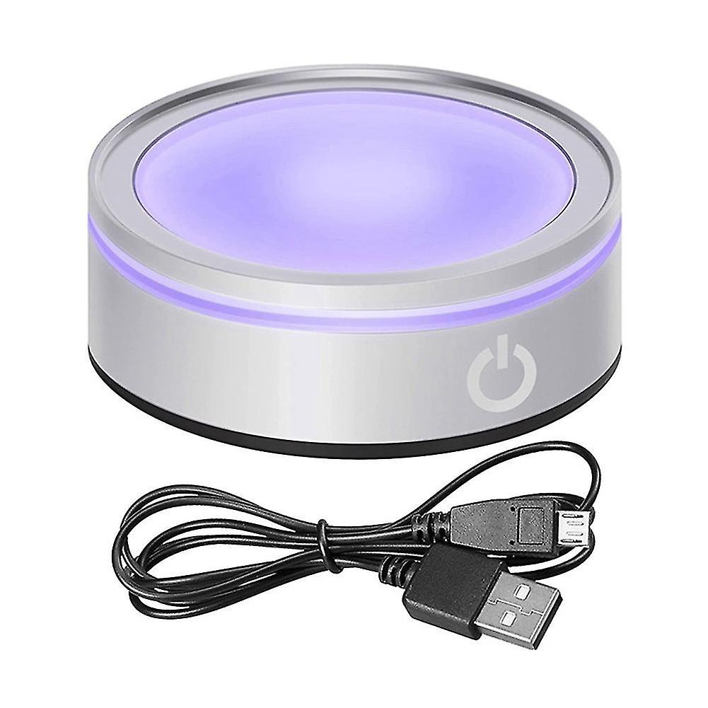 Led Light Base with Sensitive Touch Round Colorful Stand Silver Flat