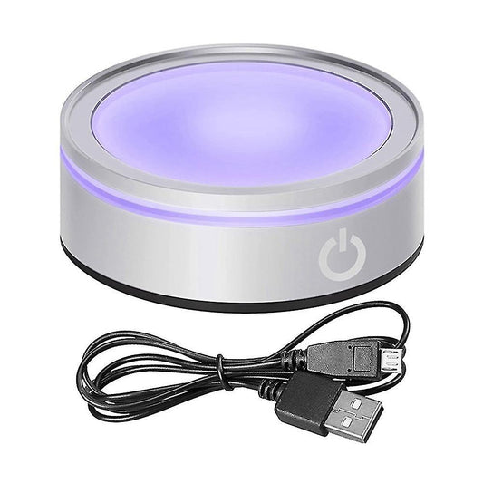 Led Light Base with Sensitive Touch Round Colorful Stand Silver Flat