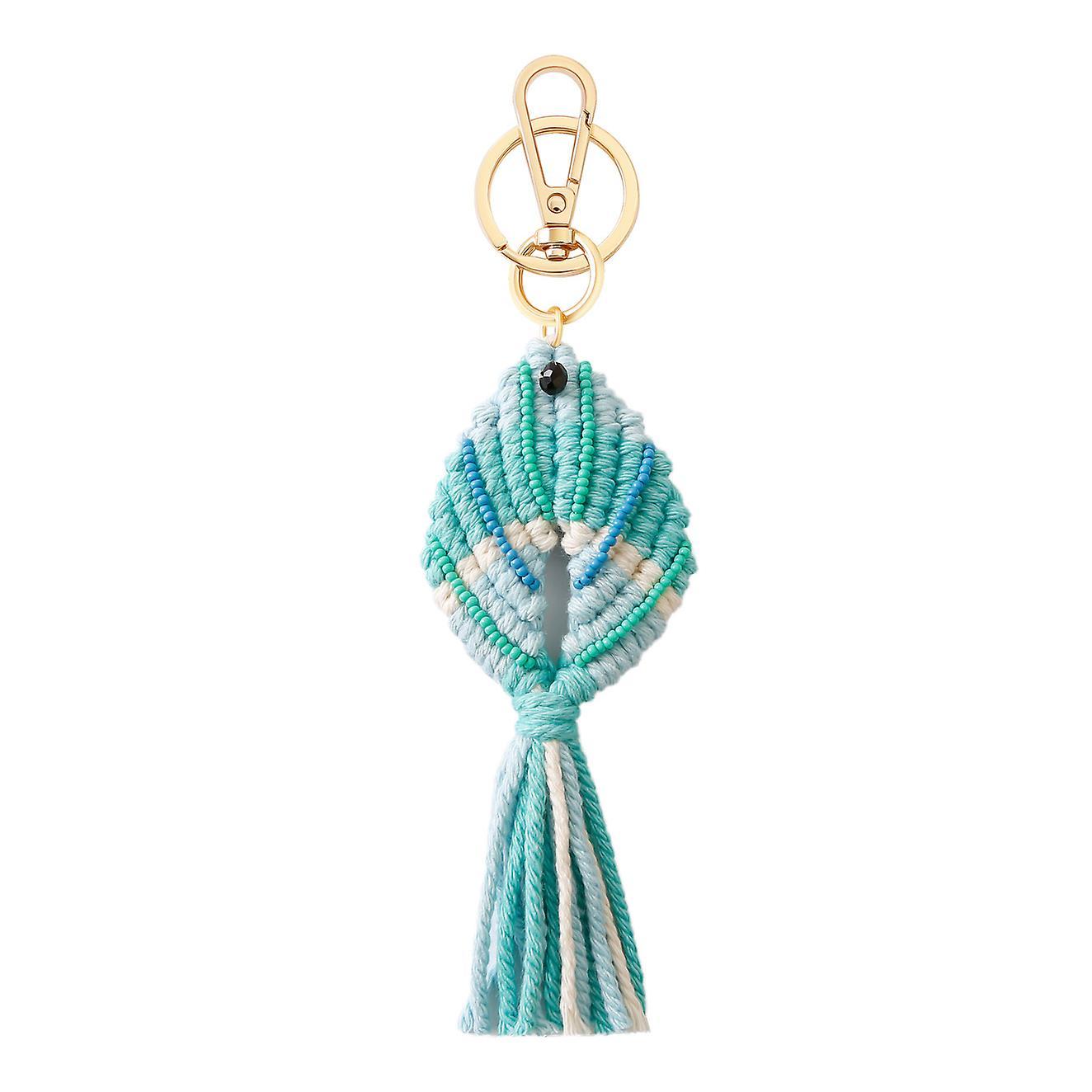 Mixed Seed Beaded Braided Fish Shape Macrame Tassel Keychain, A