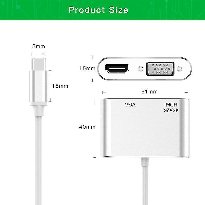 Usb3.1 Type C to Hdmi Vga Adapter-2 In1 Type C to Hdmi Vga Cable