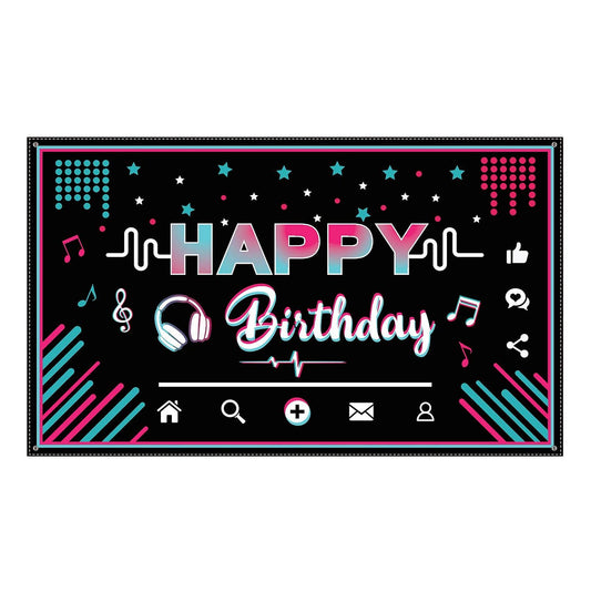 Happy Birthday Backdrop Banner Music Theme Birthday Party Decorations