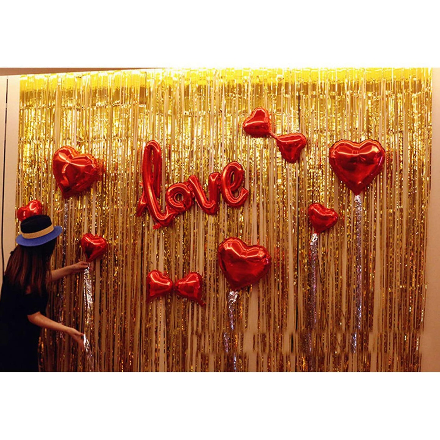 1x3m Wedding Party Wall Decoration Rain Silk Curtain-silver