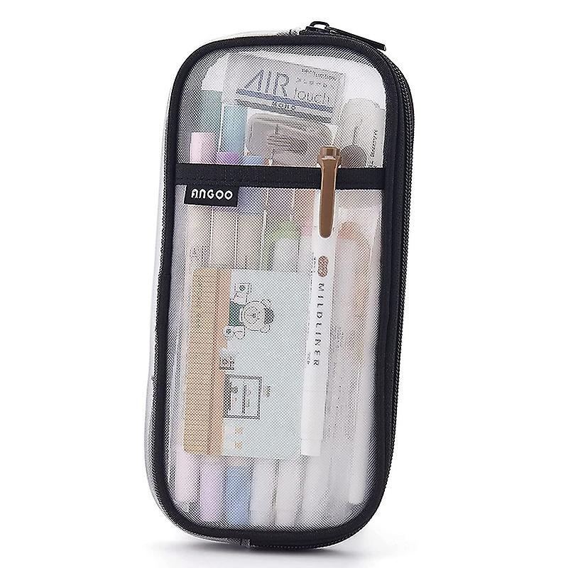 Angoo Grid Mesh Pen Pencil Case with Zipper Clear Makeup (white)